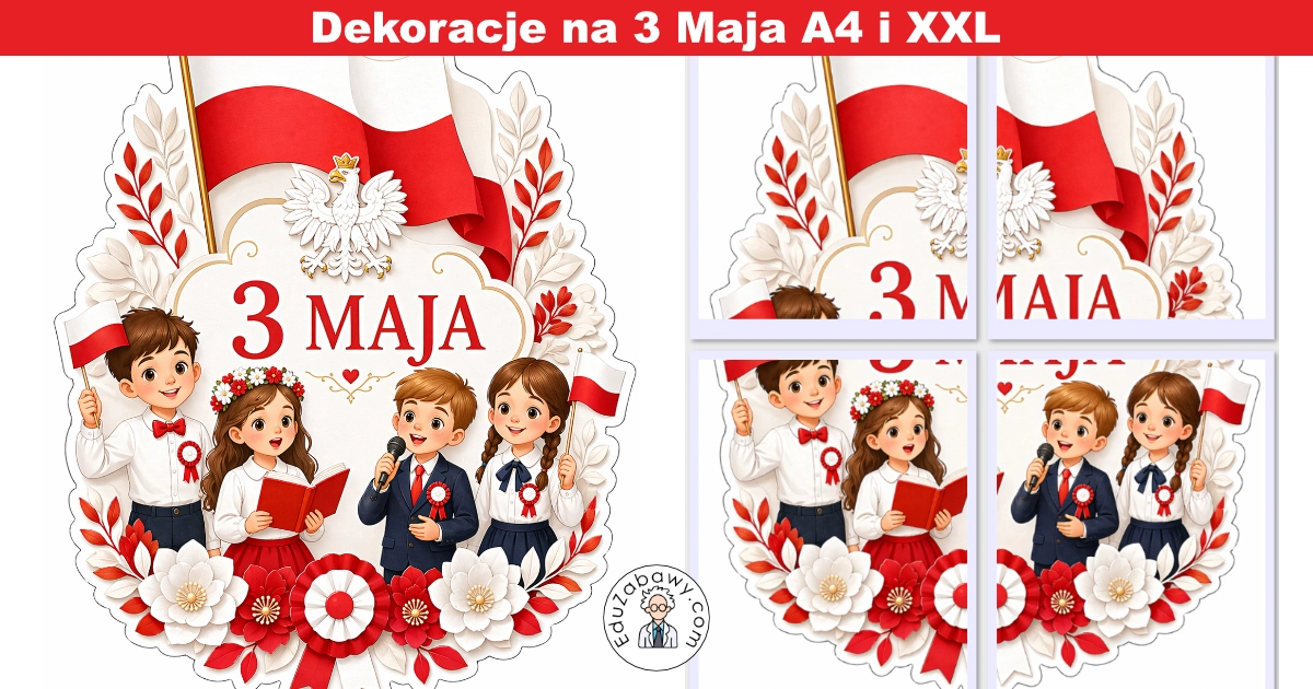 Dekoracje A4 i XXL: Dzieci podczas apelu 3 maja