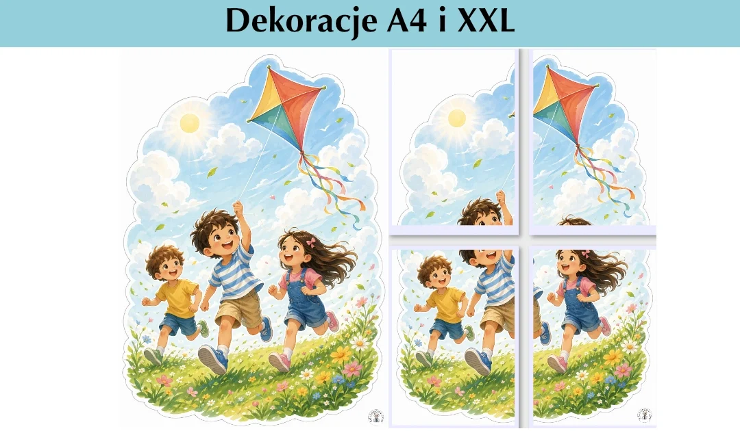 Dekoracje A4 i XXL: Latawiec nad łąką