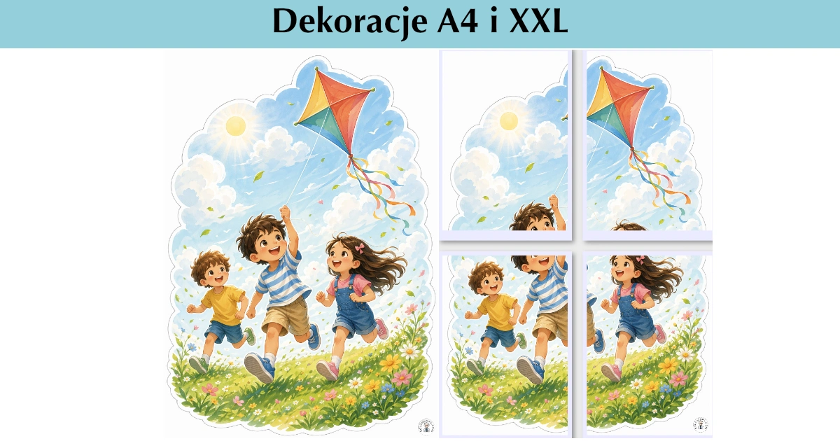Dekoracje A4 i XXL: Latawiec nad łąką