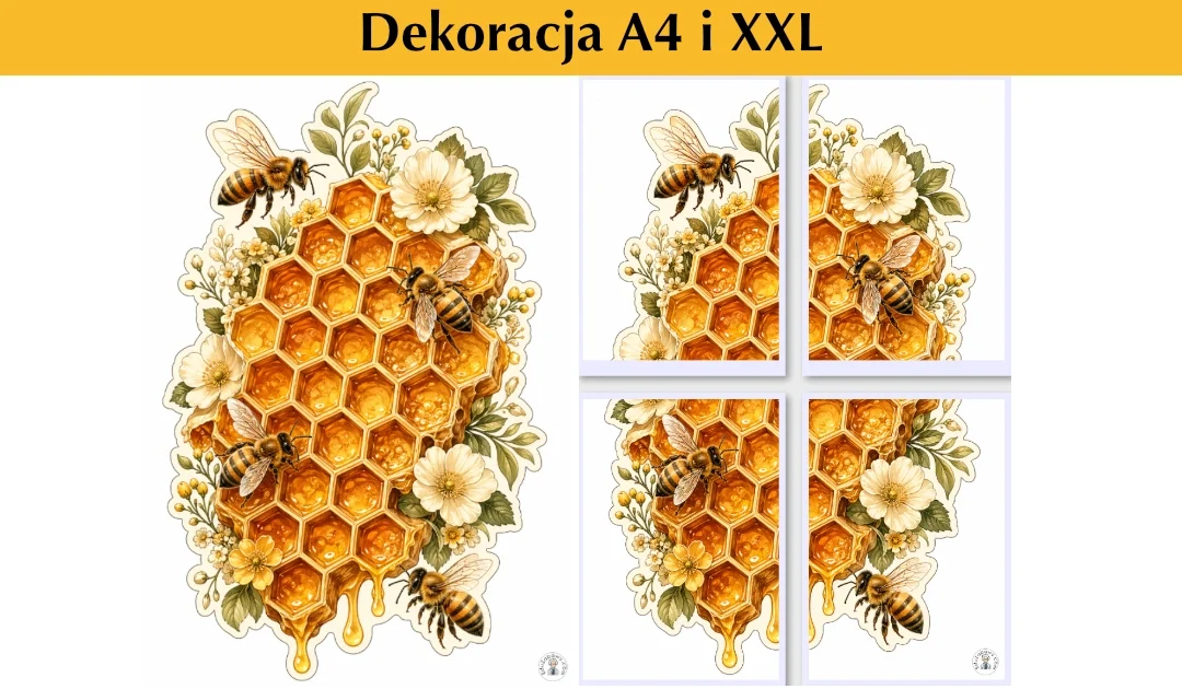 Dekoracja A4 i XXL: Plaster miodu z pszczołami