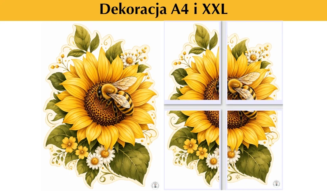 Dekoracja A4 i XXL: Pszczoła na słoneczniku