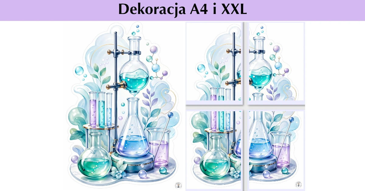 Dekoracja A4 i XXL: Laboratoryjna kompozycja