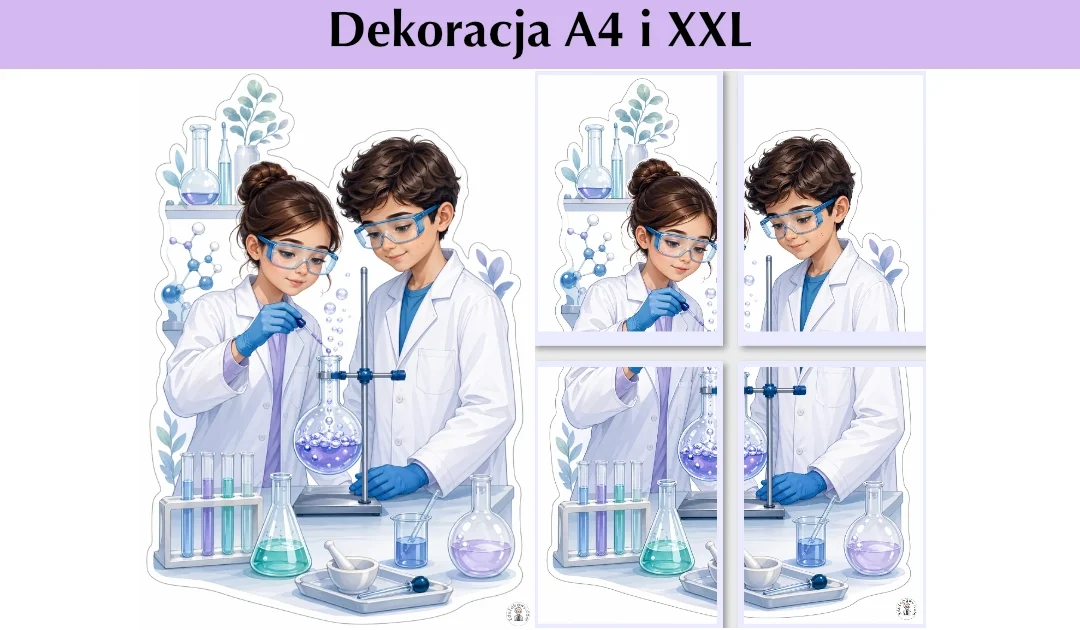 Dekoracja A4 i XXL: Pracownia małego chemika