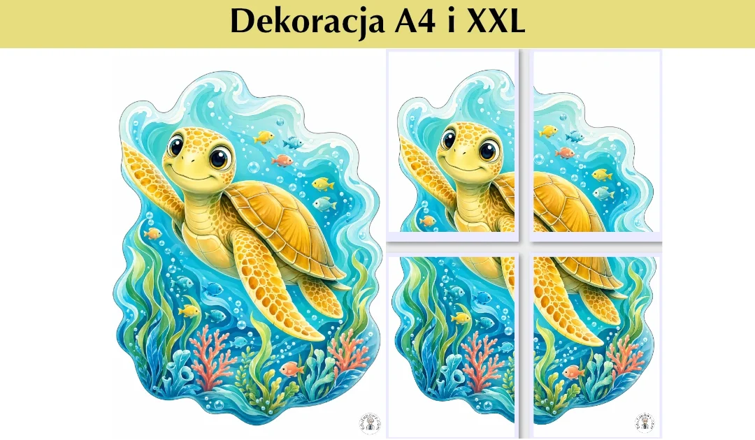 Dekoracja A4 i XXL: Wesoły żółw