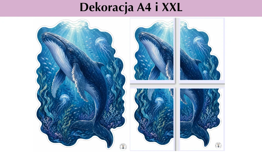 Dekoracja A4 i XXL: Wieloryb w głębinie