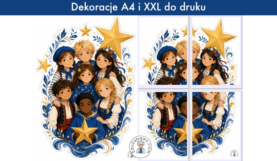 Dekoracja A4 i XXL: Dzieci Europy i gwiazdy UE