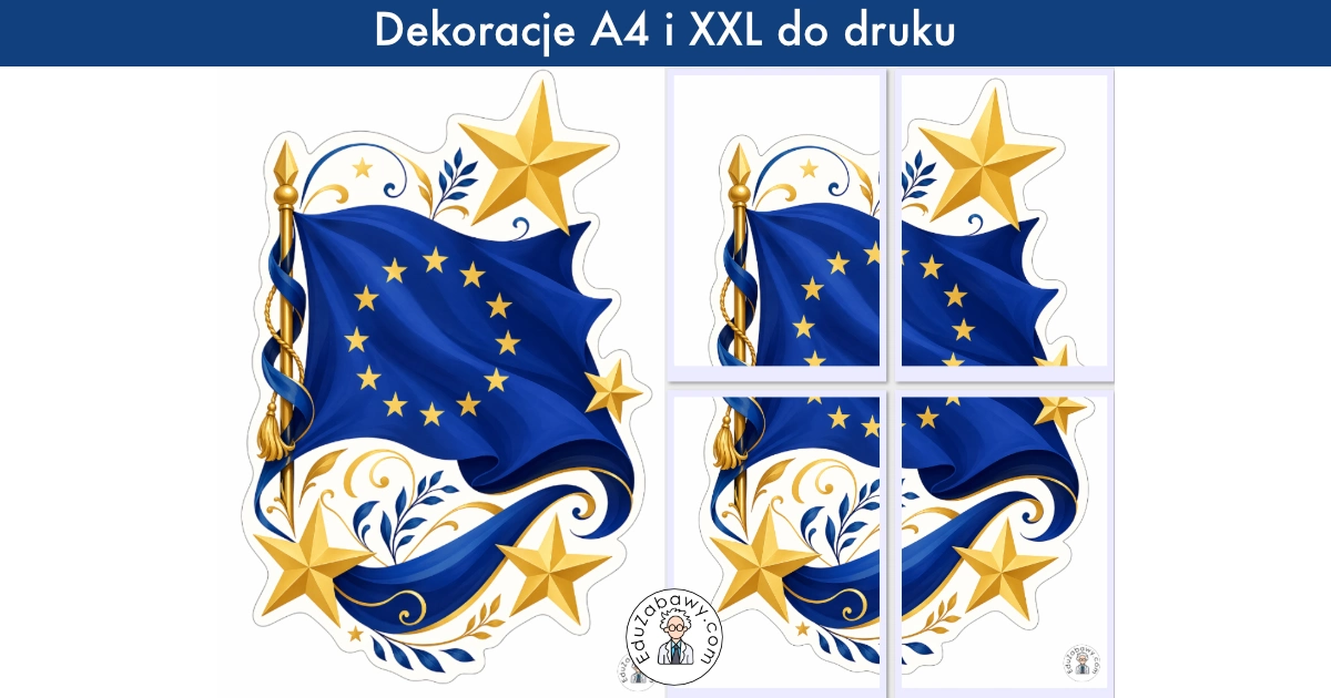 Dekoracja A4 i XXL: Flaga Unii Europejskiej z gwiazdami