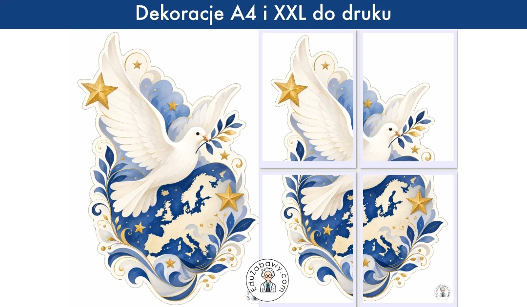 Dekoracja A4 i XXL: Gołąbek pokoju i Europa