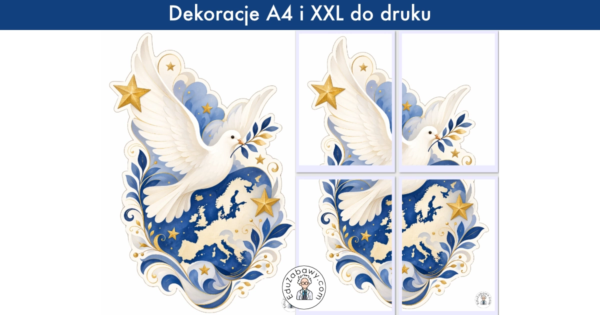 Dekoracja A4 i XXL: Gołąbek pokoju i Europa