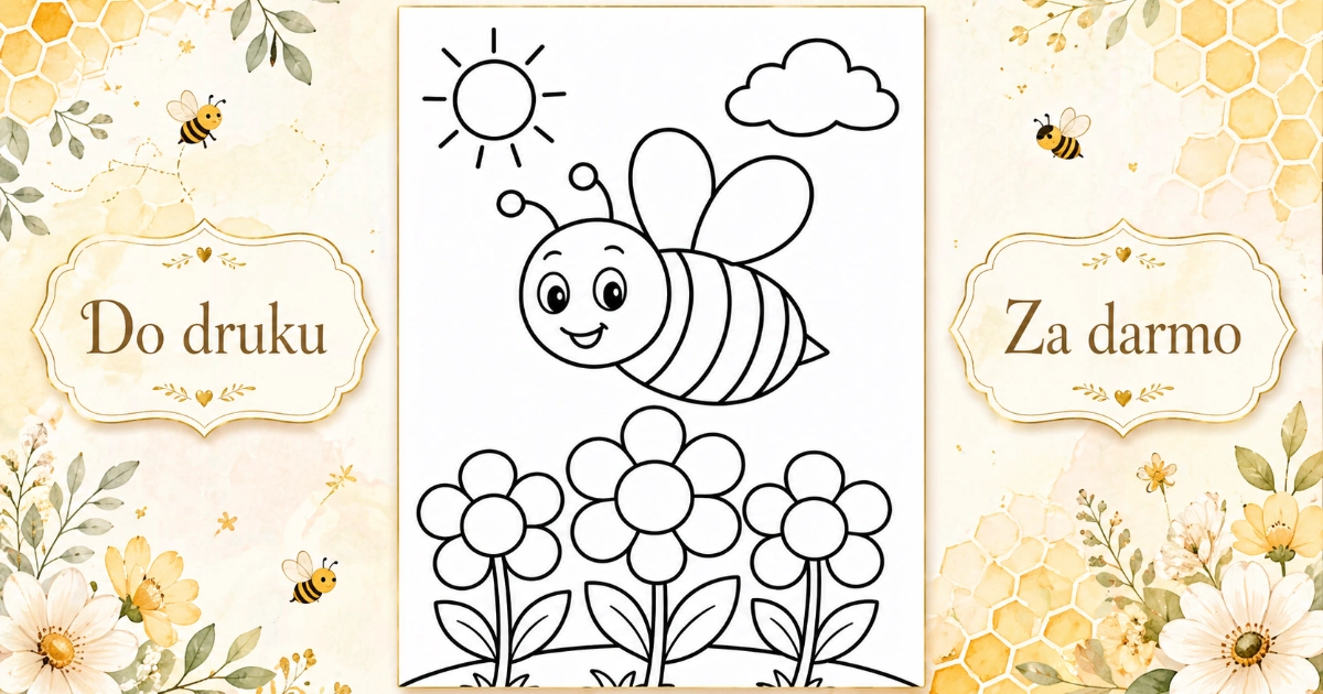 Kolorowanka: Pszczoła nad kwiatami