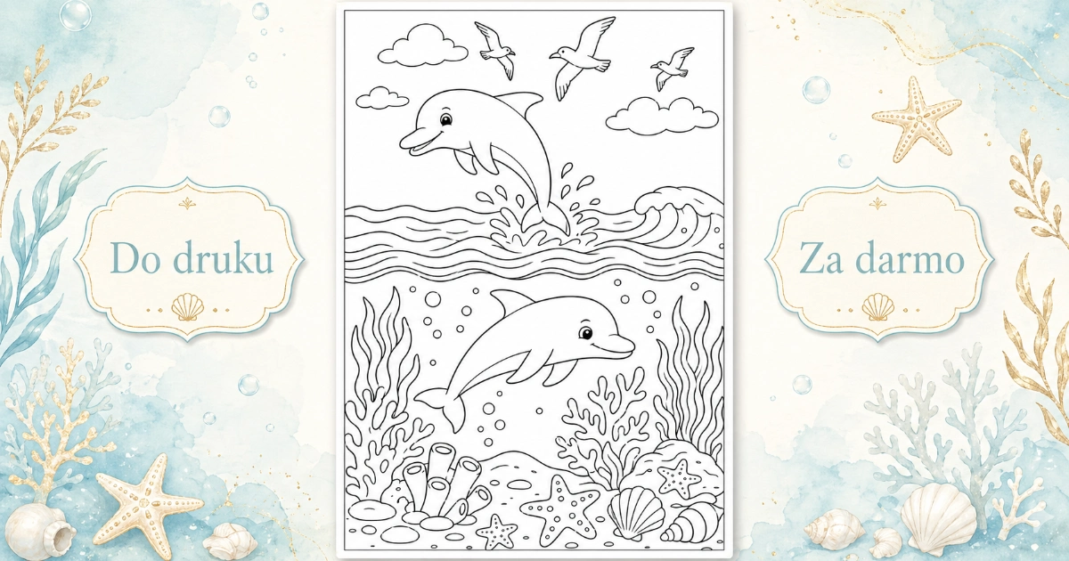 Kolorowanka: Delfiny w oceanie
