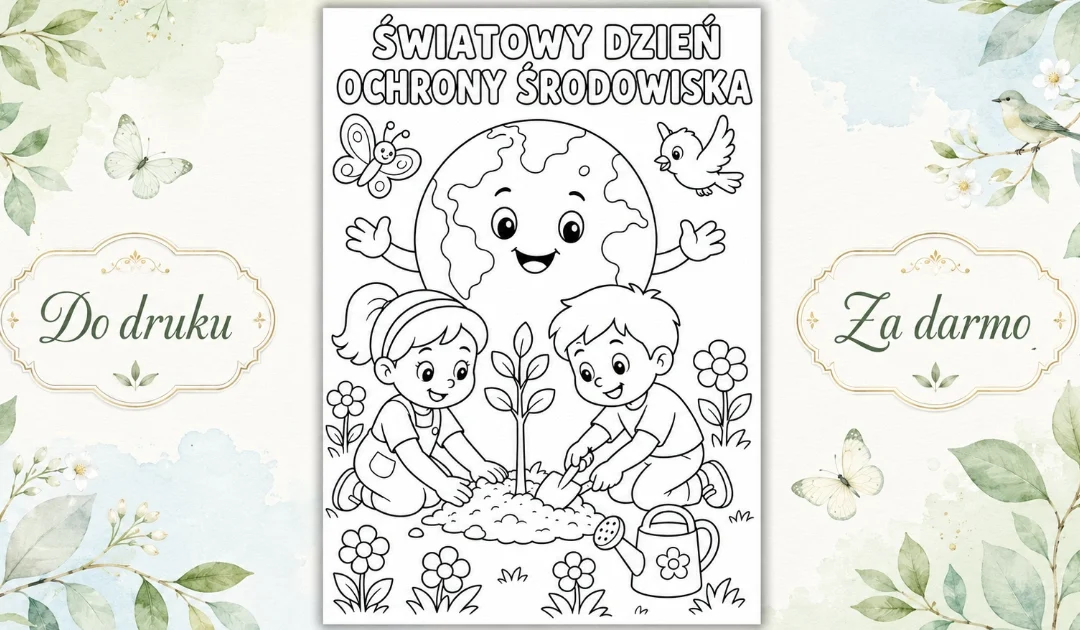 Dzieci sadzą roślinę z uśmiechniętą Ziemią