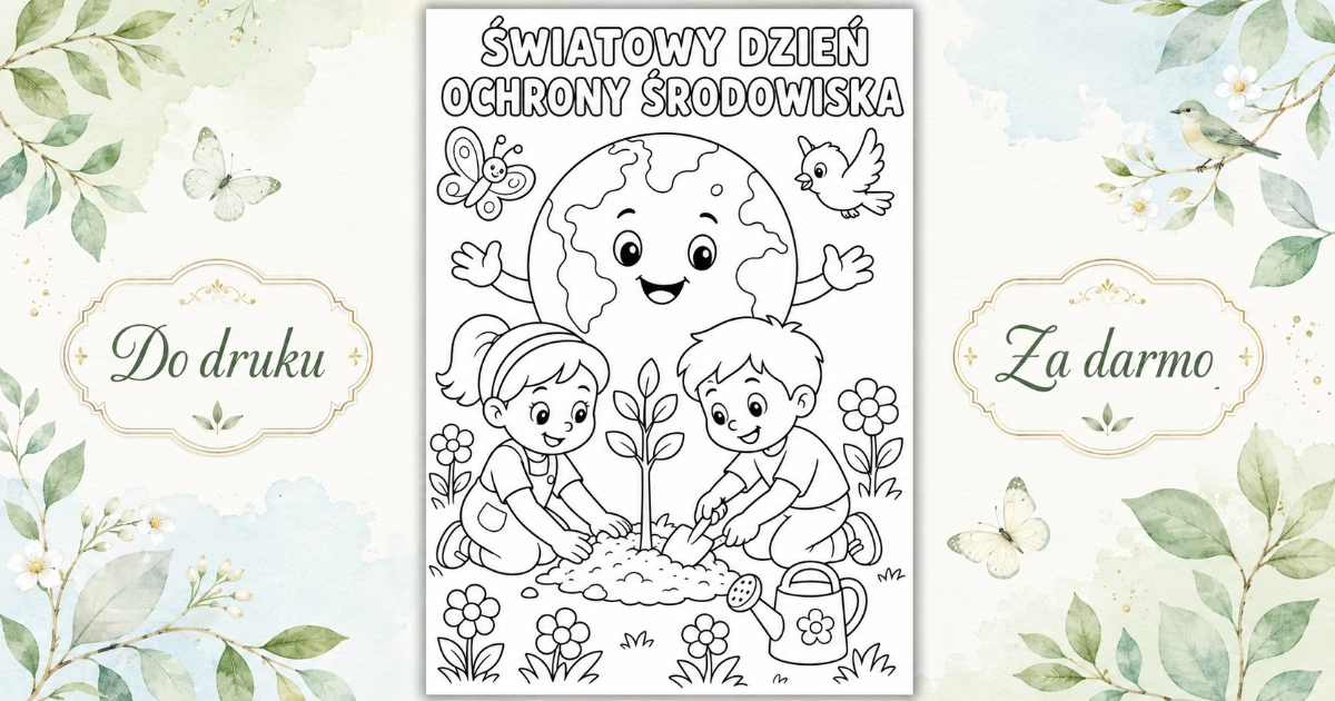Dzieci sadzą roślinę z uśmiechniętą Ziemią