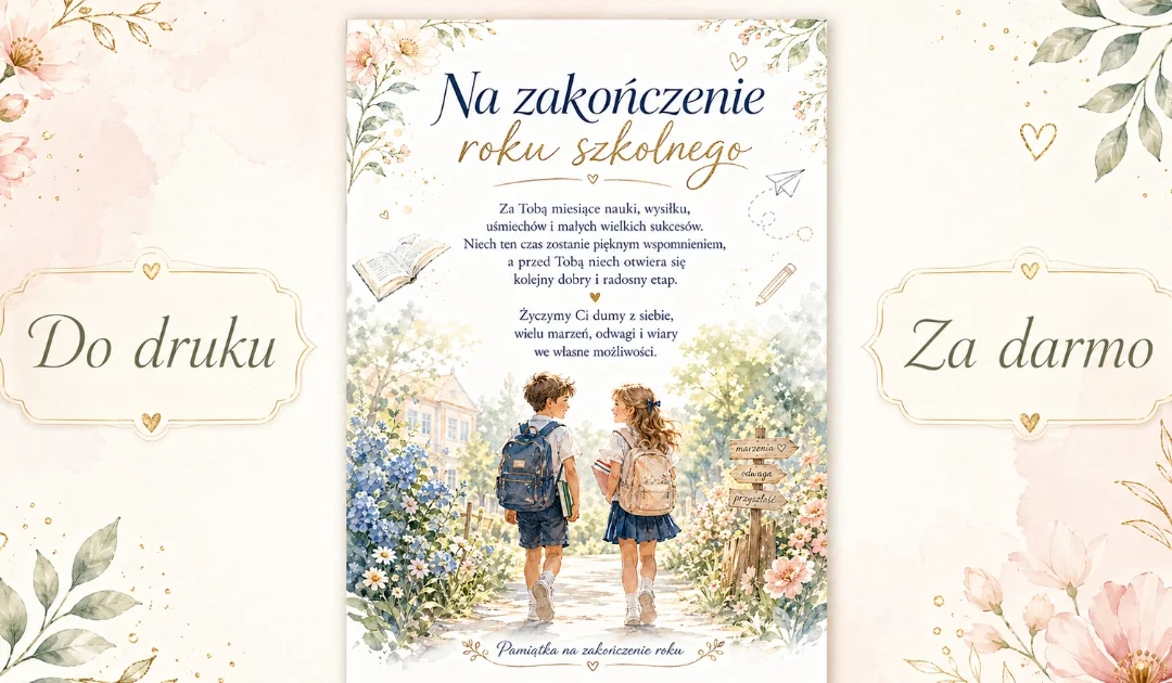 Na zakończenie roku szkolnego – wkładka do książki do druku