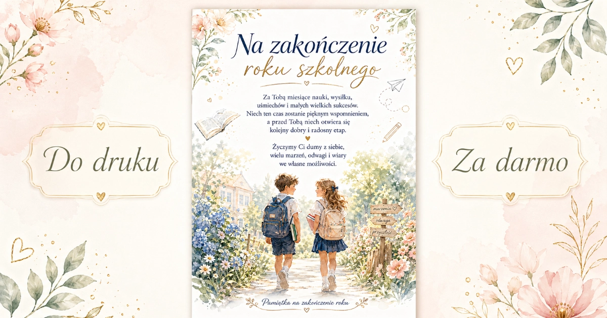 Na zakończenie roku szkolnego – wkładka do książki do druku