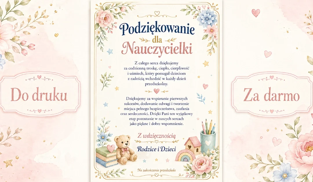 Podziękowanie dla Nauczycielki (na pożegnanie przedszkola)