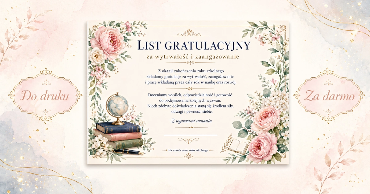 List gratulacyjny za wytrwałość i zaangażowanie