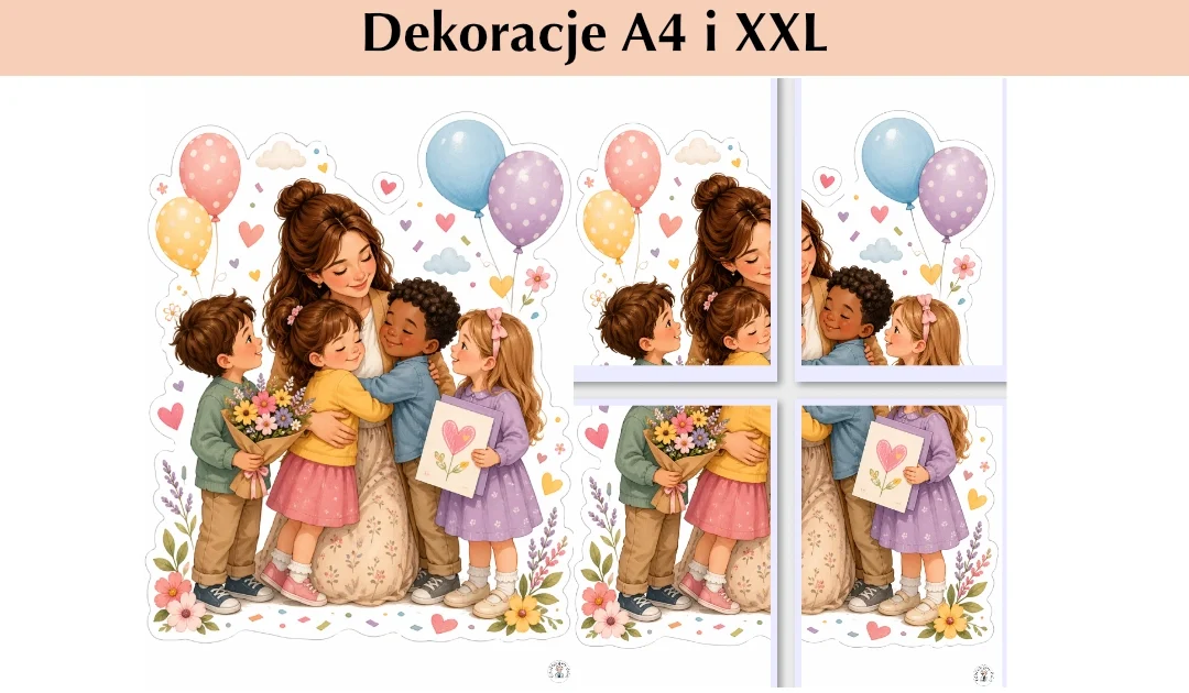 Dekoracje A4 i XXL: Dzieci z nauczycielką