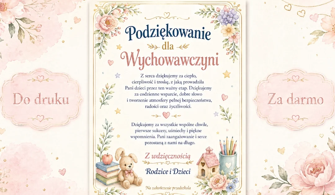 Podziękowanie dla Wychowawczyni (na pożegnanie przedszkola)