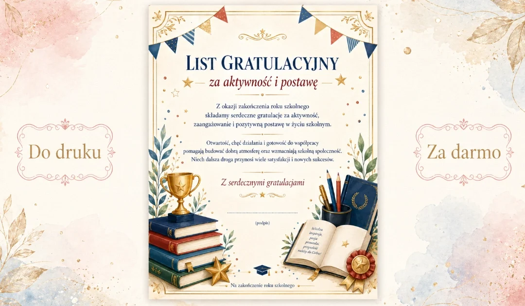 List gratulacyjny za aktywność i postawę