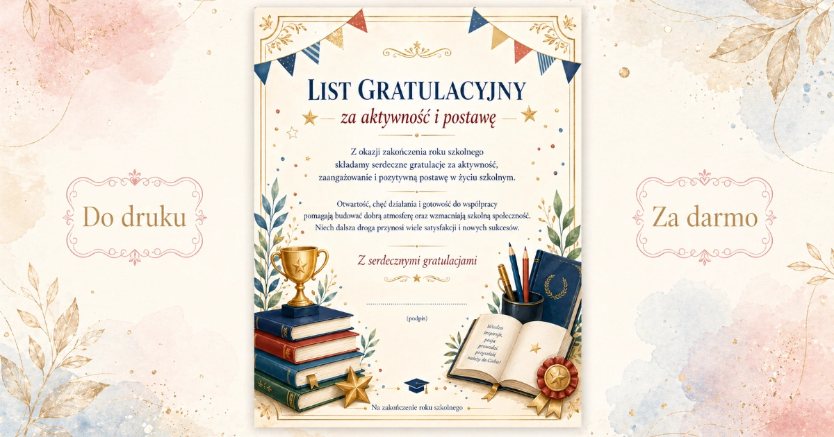 List gratulacyjny za aktywność i postawę