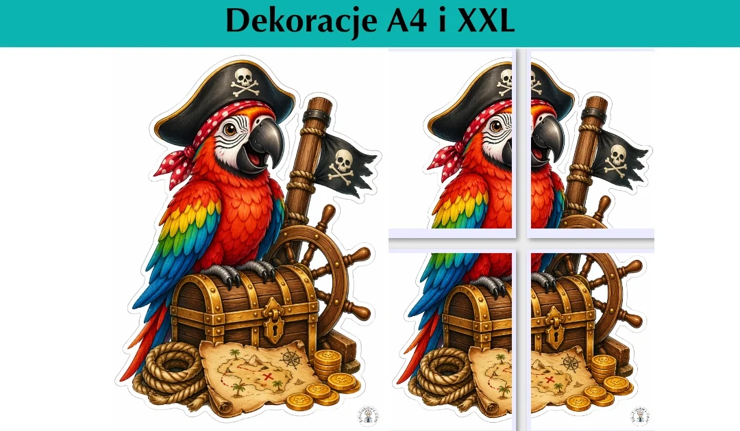 Dekoracje A4 i XXL: Papuga pirata