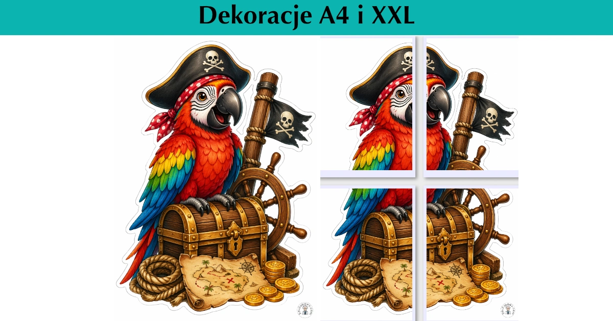 Dekoracje A4 i XXL: Papuga pirata