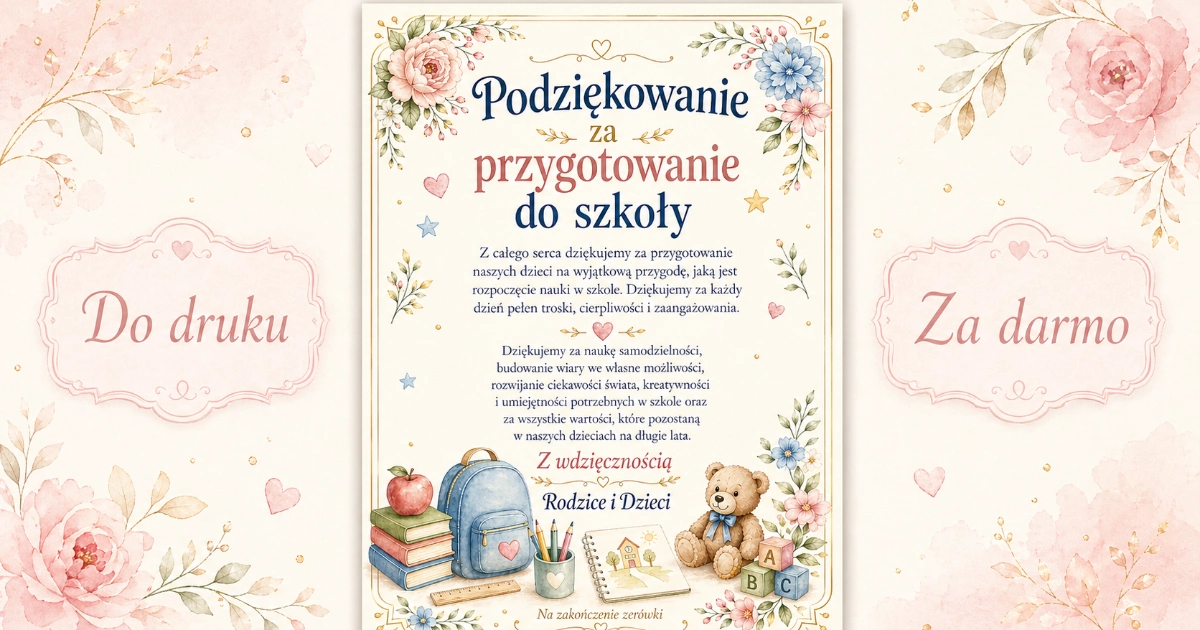 Podziękowanie za przygotowanie do szkoły