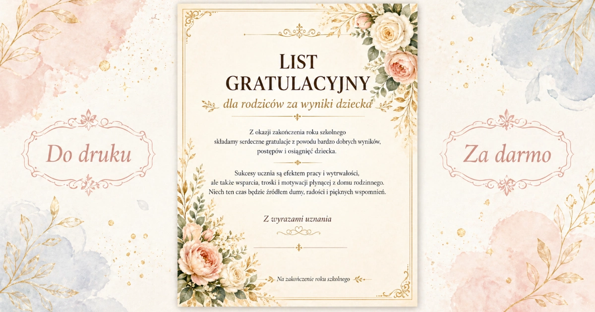 List gratulacyjny dla rodziców za wyniki dziecka