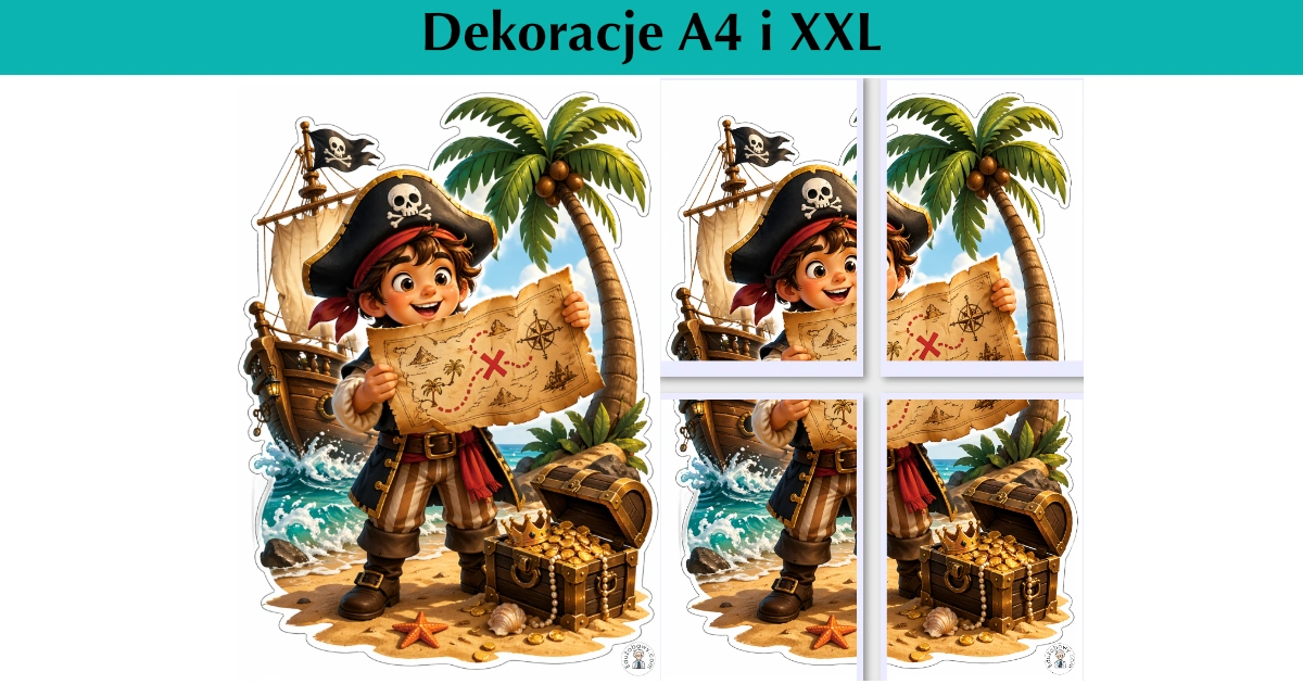 Dekoracje A4 i XXL: Pirat z mapą