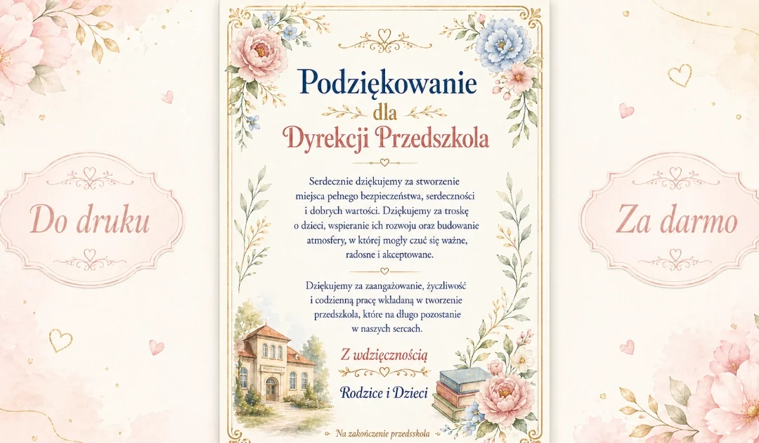 Podziękowanie dla Dyrekcji Przedszkola