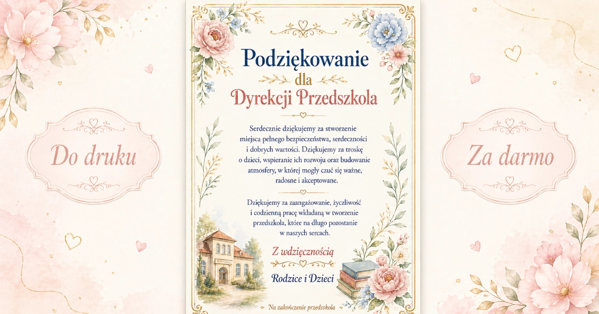 Podziękowanie dla Dyrekcji Przedszkola