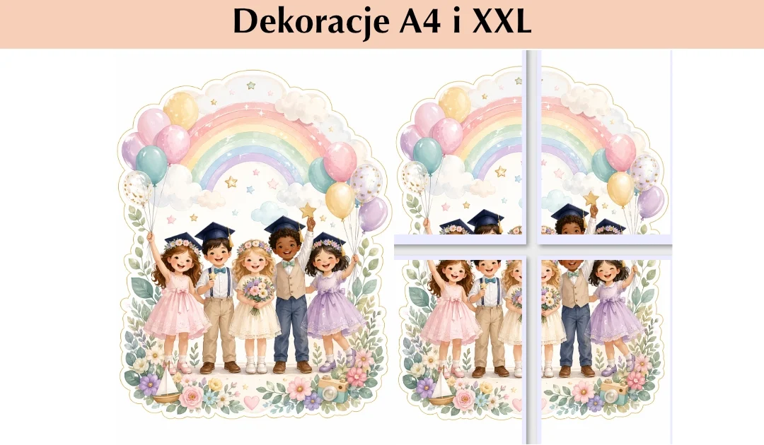 Dekoracje A4 i XXL: Tęcza i balony