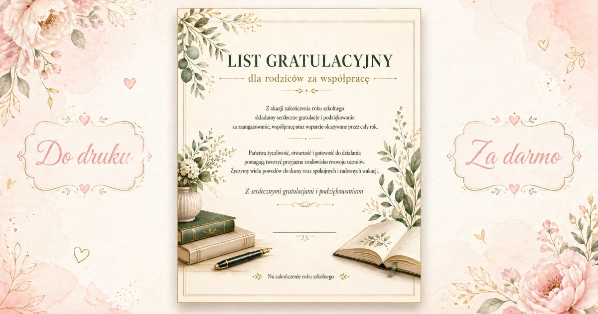 List gratulacyjny dla rodziców za współpracę ze szkołą