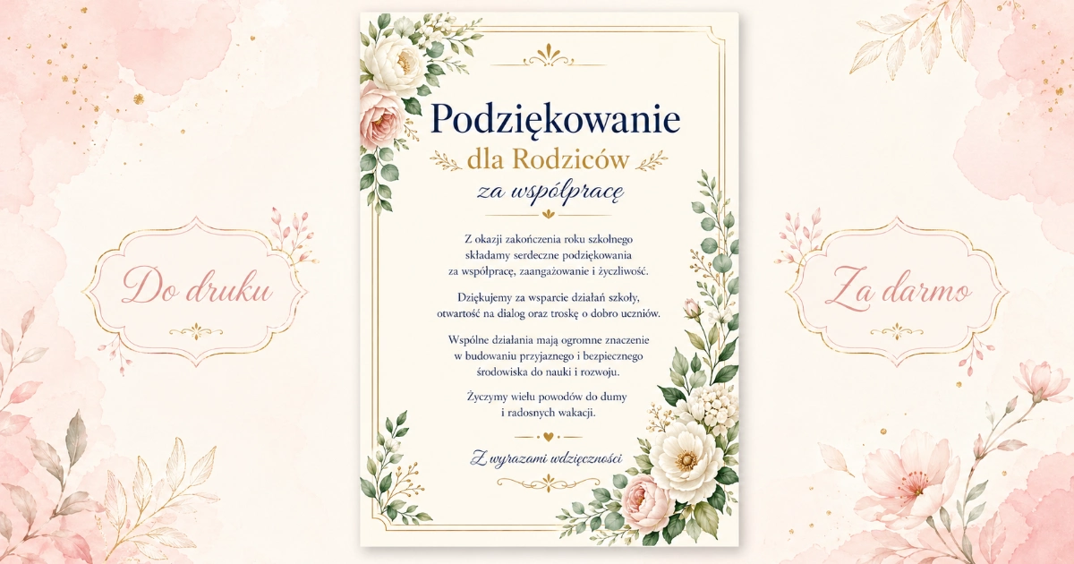 Podziękowanie dla Rodziców za współpracę