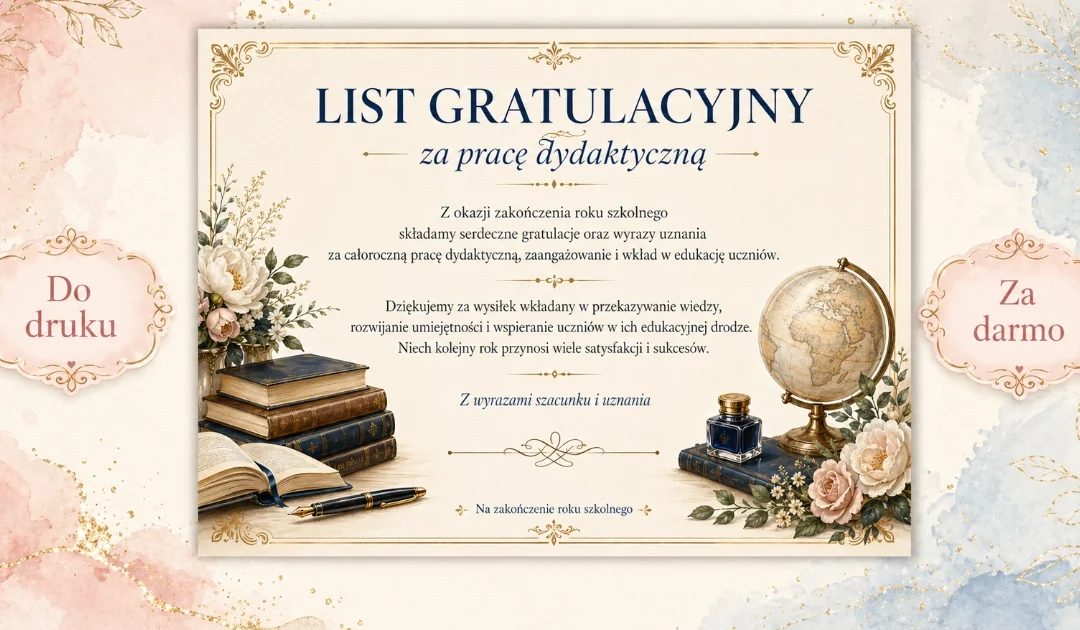 List gratulacyjny za pracę dydaktyczną