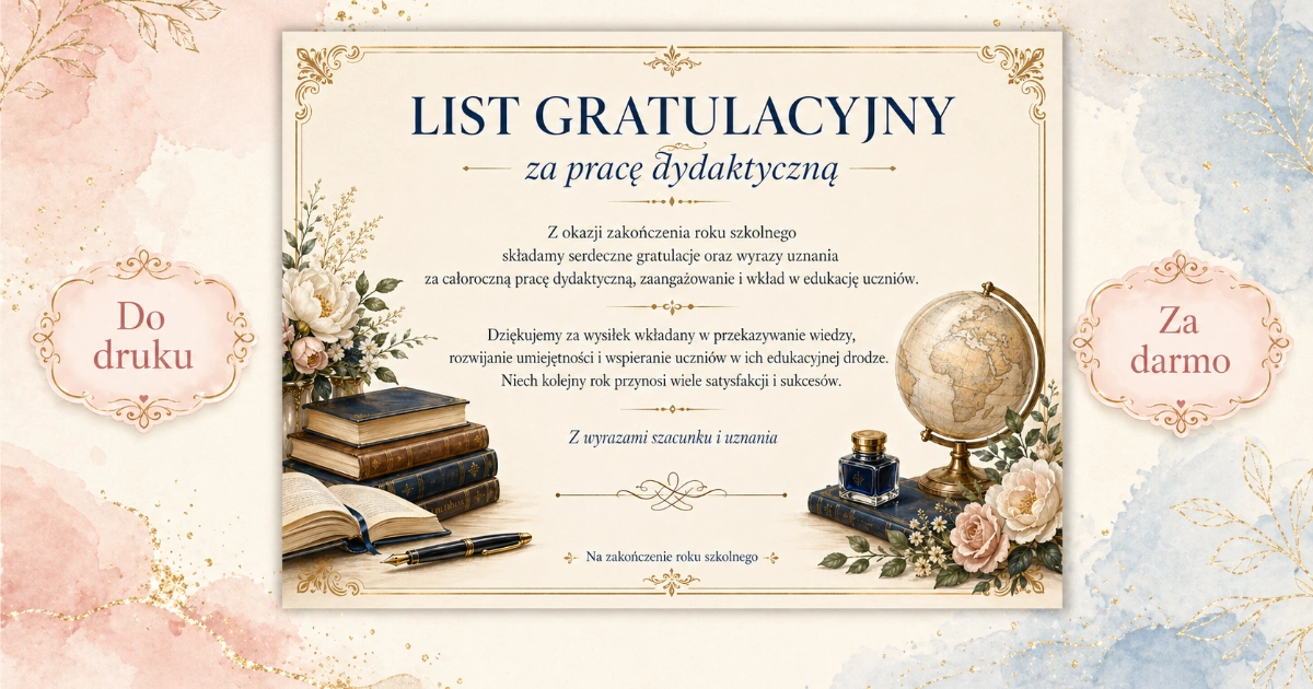 List gratulacyjny za pracę dydaktyczną