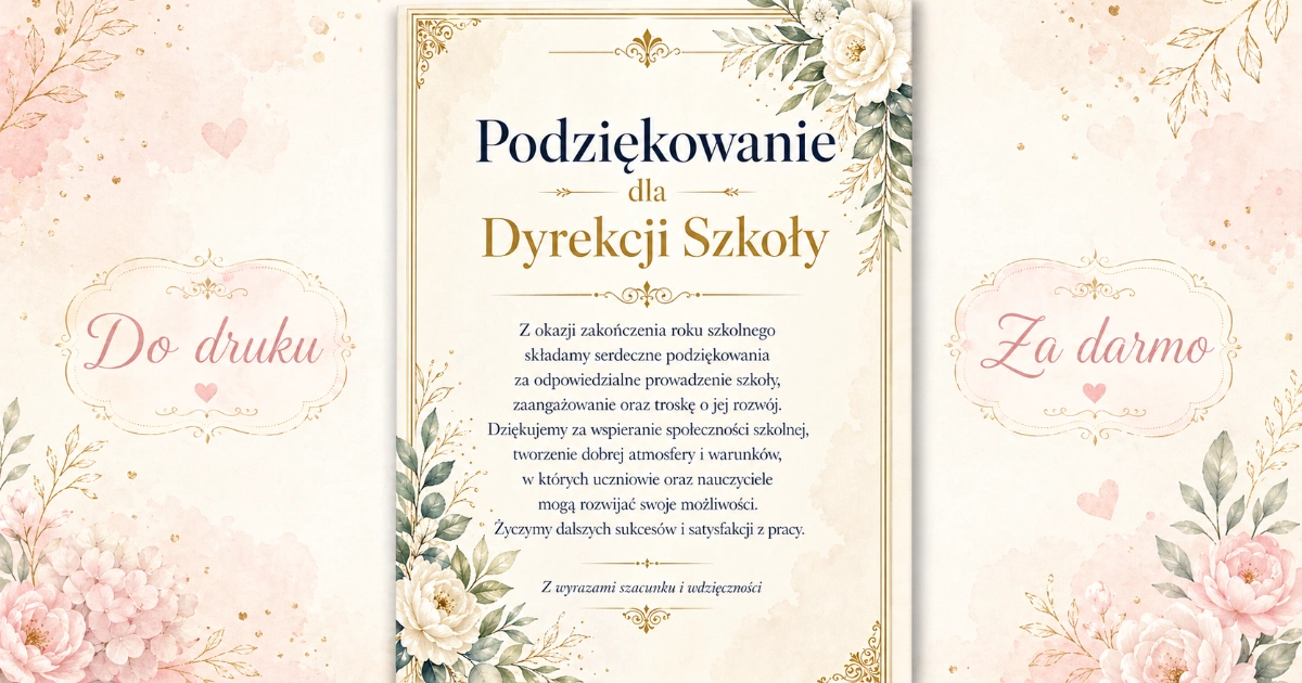Podziękowanie dla Dyrekcji Szkoły