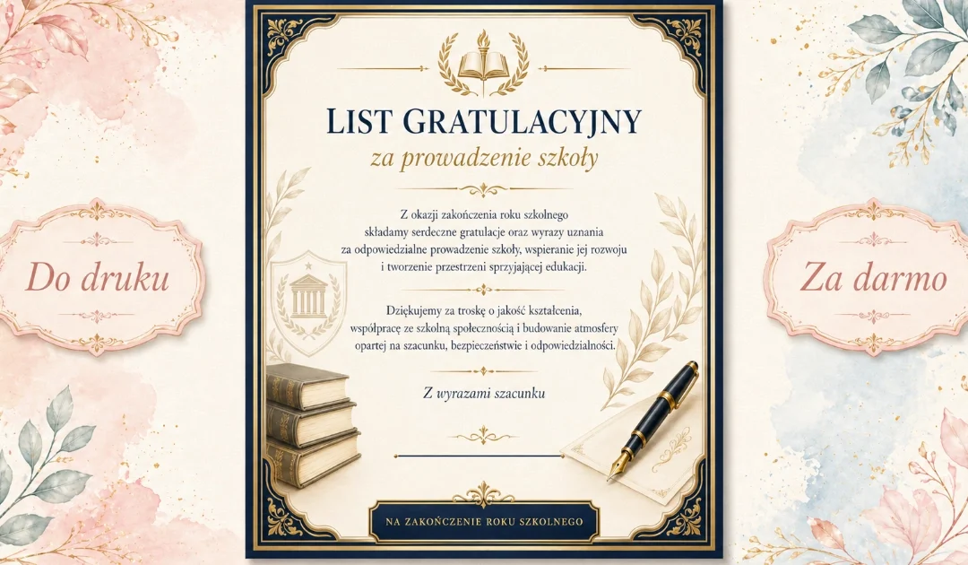 List gratulacyjny za prowadzenie szkoły