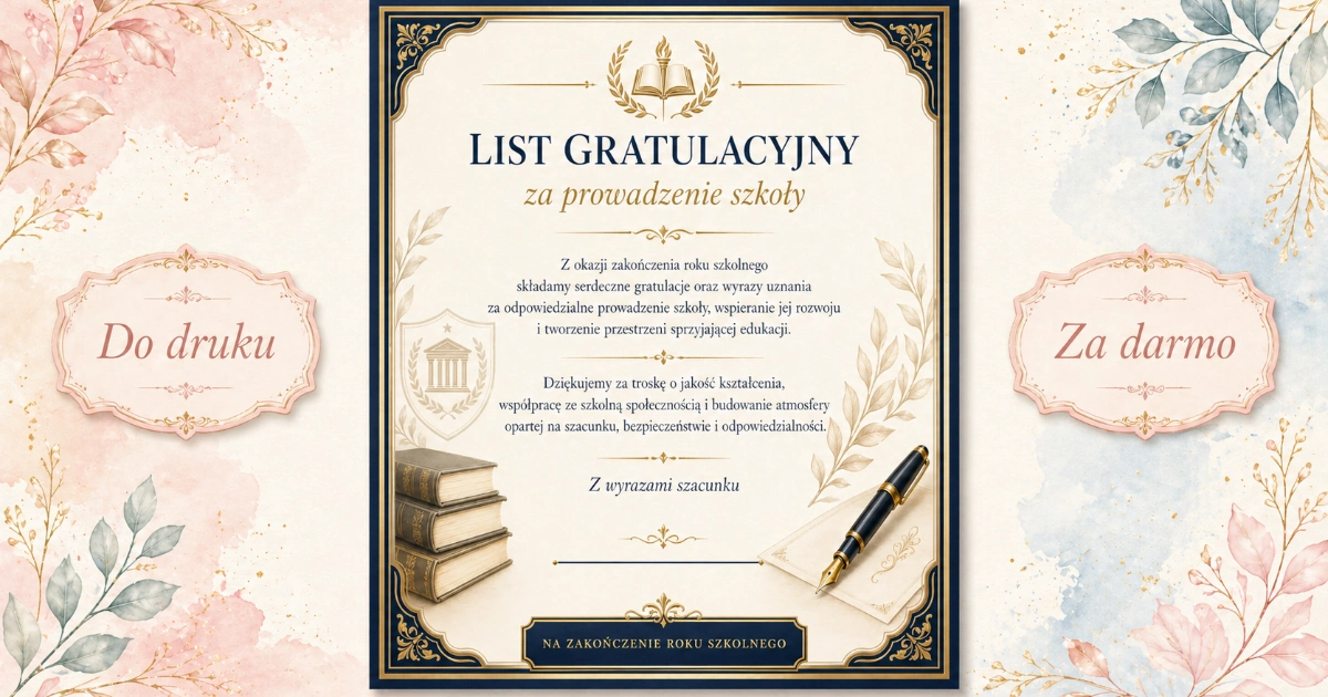 List gratulacyjny za prowadzenie szkoły