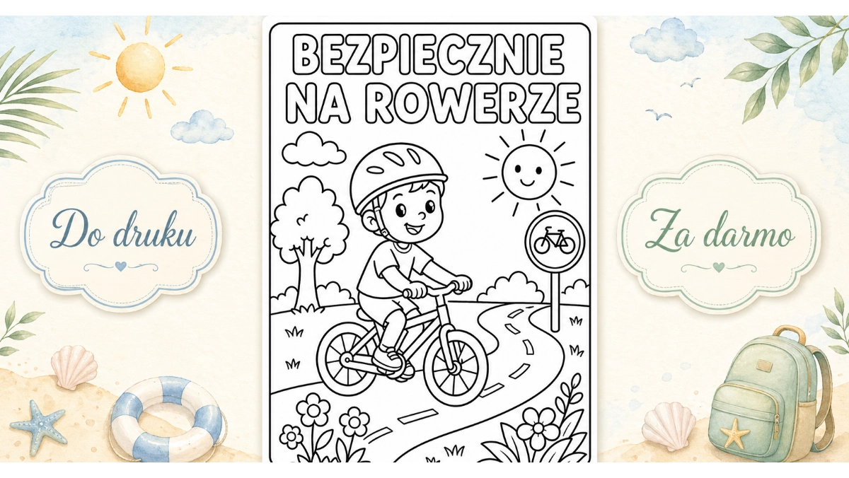 Kolorowanka: Bezpiecznie na rowerze