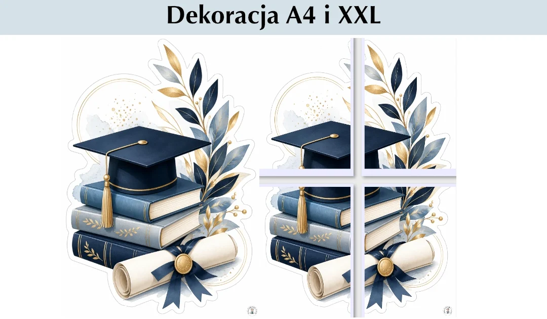 Dekoracje A4 i XXL: Biret i książki