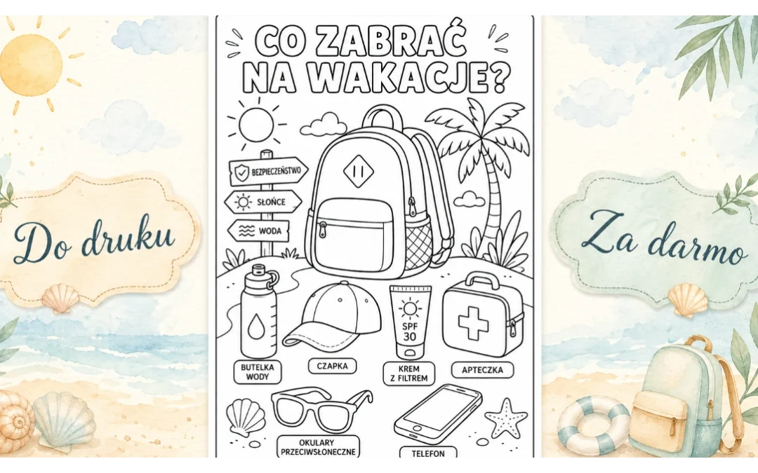 Kolorowanka: Co zabrać na wakacje?