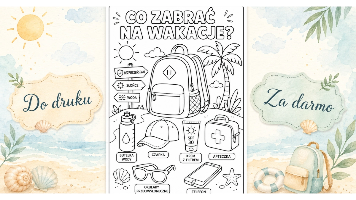 Kolorowanka: Co zabrać na wakacje?