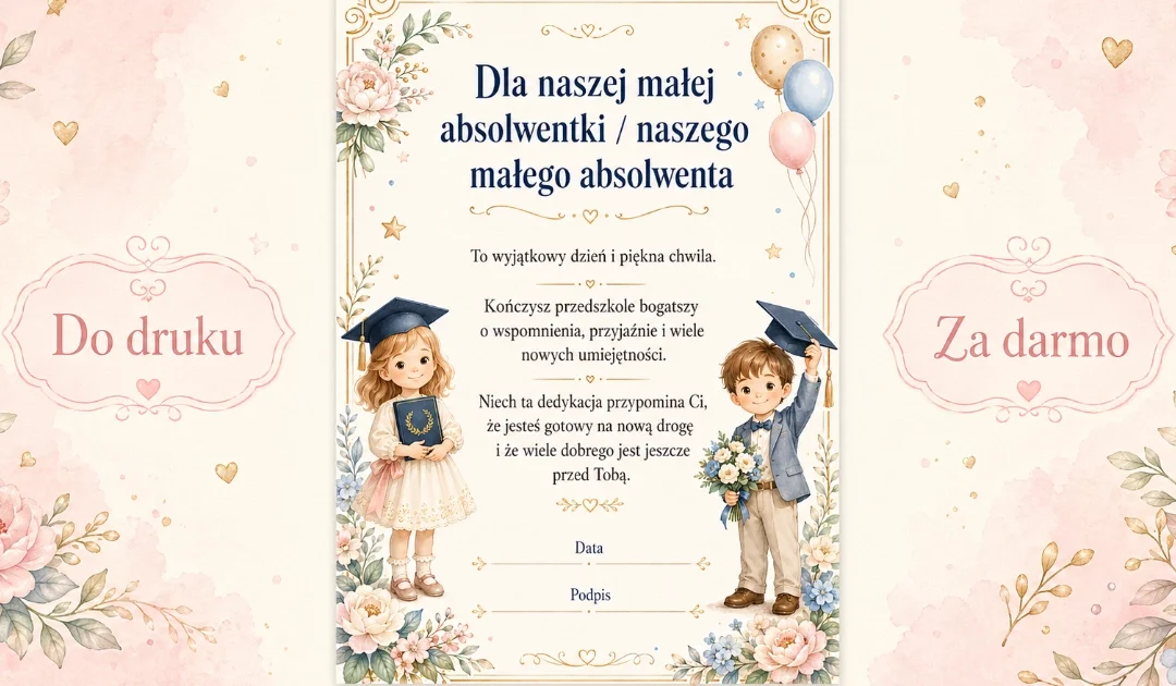 Dedykacja na pożegnanie przedszkola: Dla naszej małej absolwentki / naszego małego absolwenta