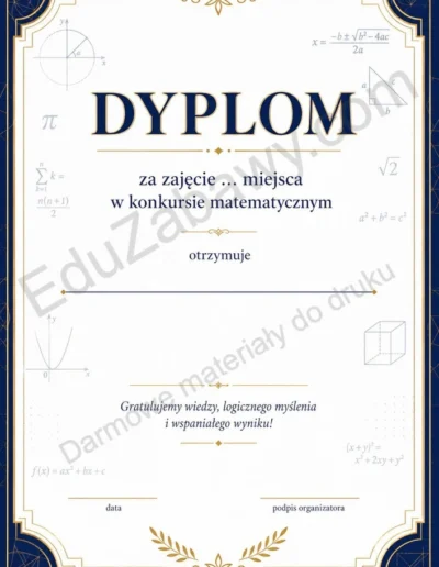 Za zajęcie ... miejsca w konkursie matematycznym 38