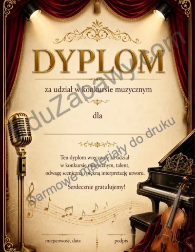 Dyplom za udział w konkursie muzycznym 40