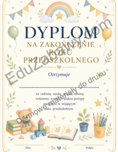 Dyplomy na zakończenie roku przedszkolnego i szkolnego (8 szablonów) 40