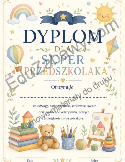 Dyplomy na zakończenie roku przedszkolnego i szkolnego (8 szablonów) 39