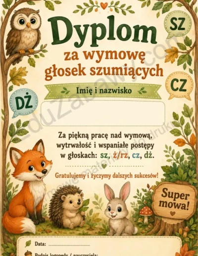 Dyplomy za wymowę głosek szumiących 40